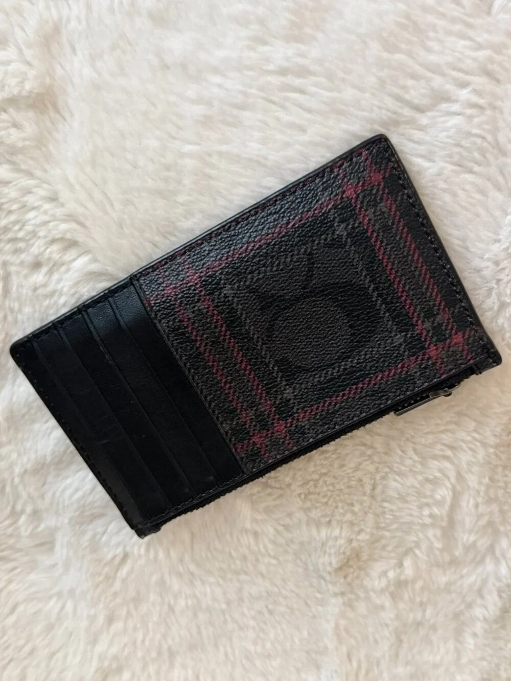 COACH 'Signature Plaid' Men's Coated Canvas Zip Card Case F87884